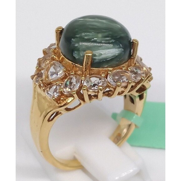 Karis Green Seraphinite Gemstone Ring Size 7 Gold Tone G&B Made In India NWT - Picture 7 of 14